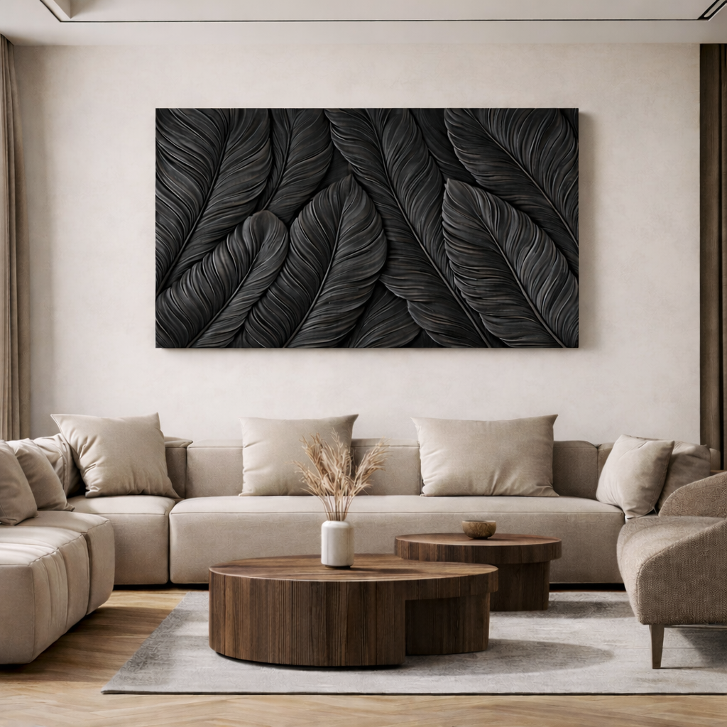 Carved Wooden Wall Art – Modern Natural Leaf Wall Sculpture
