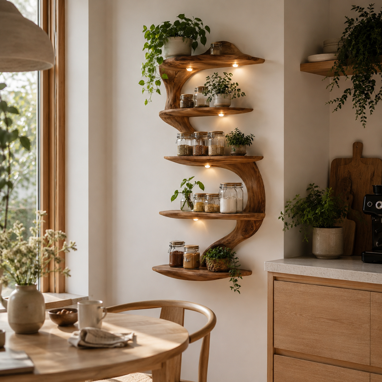 Branch Wood Kitchen Shelf – Solid Wood Wall Mounted Display Shelf for Kitchen Decor