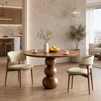 Round Wood Dining Table – Solid Wood Pedestal Table with Sculptural Ball Base for Dining Room Decor