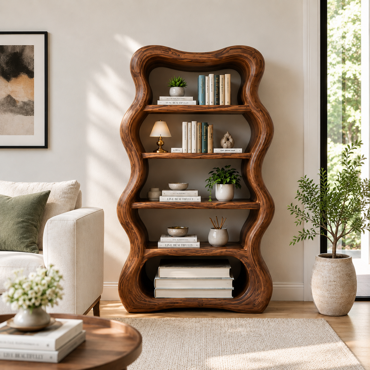 Wavy Frame Wood Bookshelf