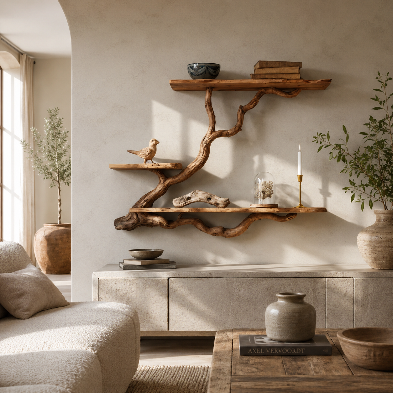 Tree Branch Wall Shelf – Solid Wood Display Shelf for Living Room