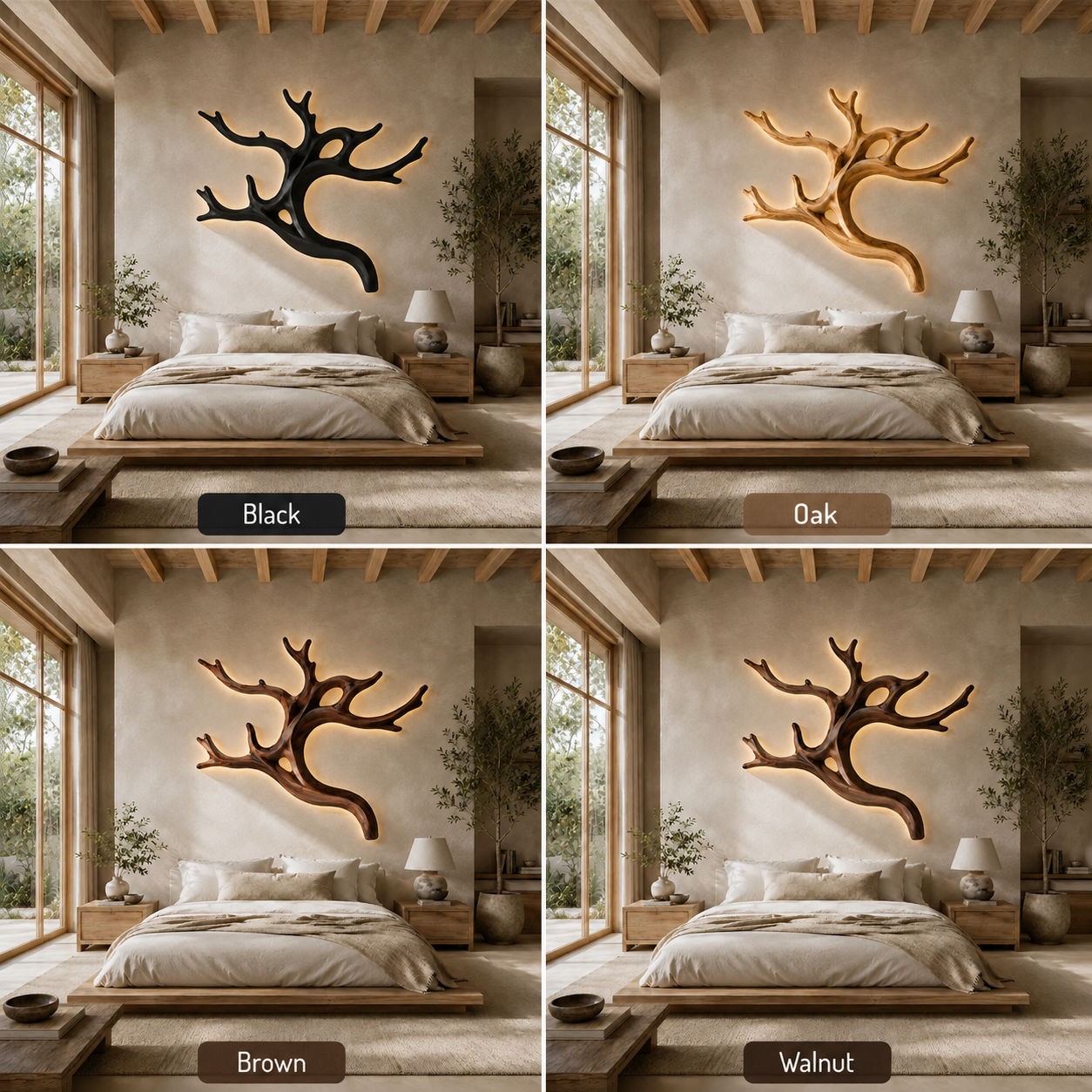 Tree Branch Wood Wall Art – Solid Wood Backlit Wall Decor for Bedroom Decor