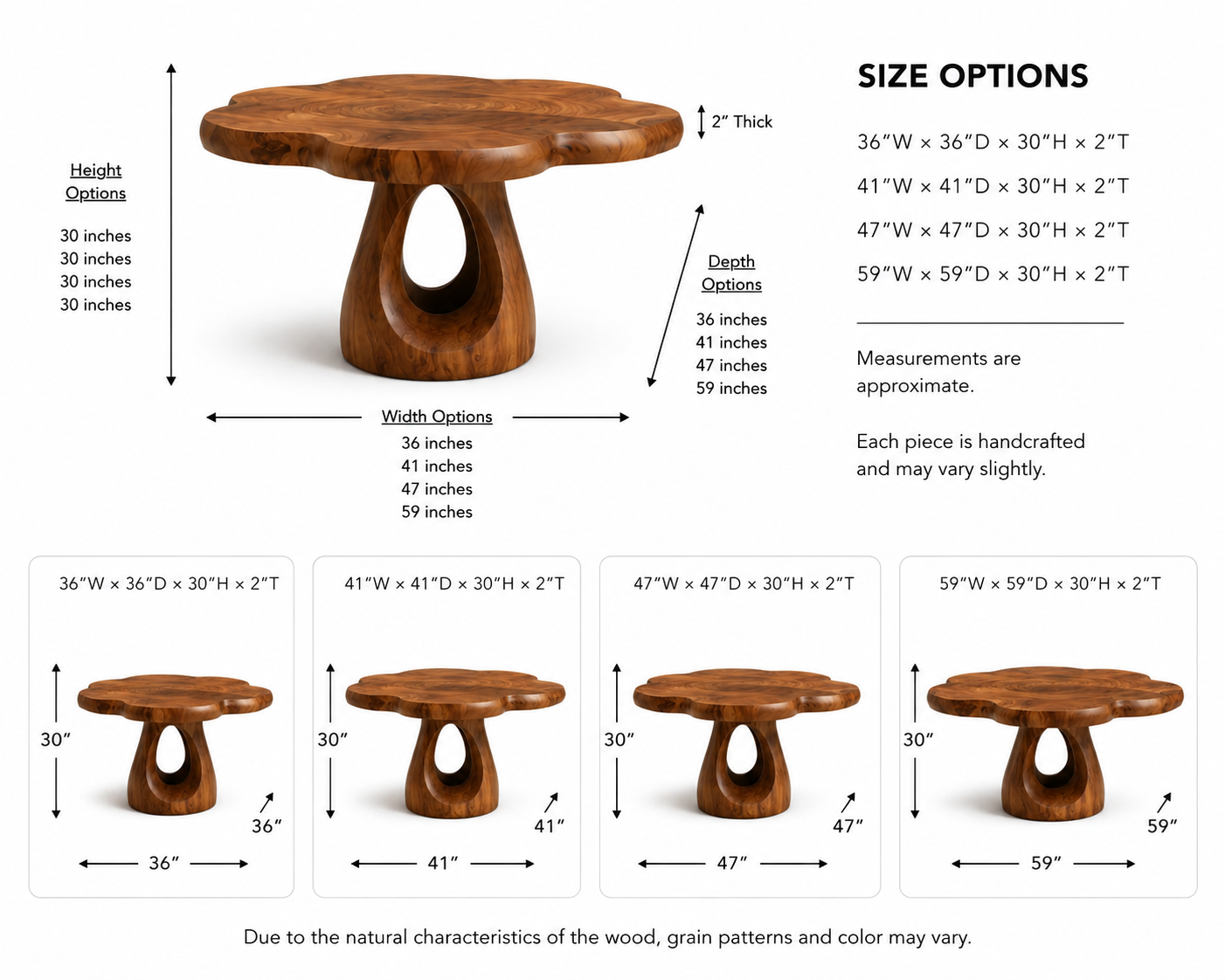 Sculptural Dining Table – Solid Wood Round Table for Dining Room