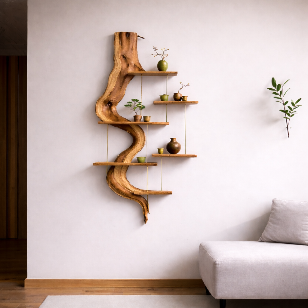 Handcrafted Floating Wood Shelves – Artistic Wall Storage for Home Décor