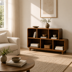 Solid Wood Media Console – Low Storage Cabinet for Living Room Decor