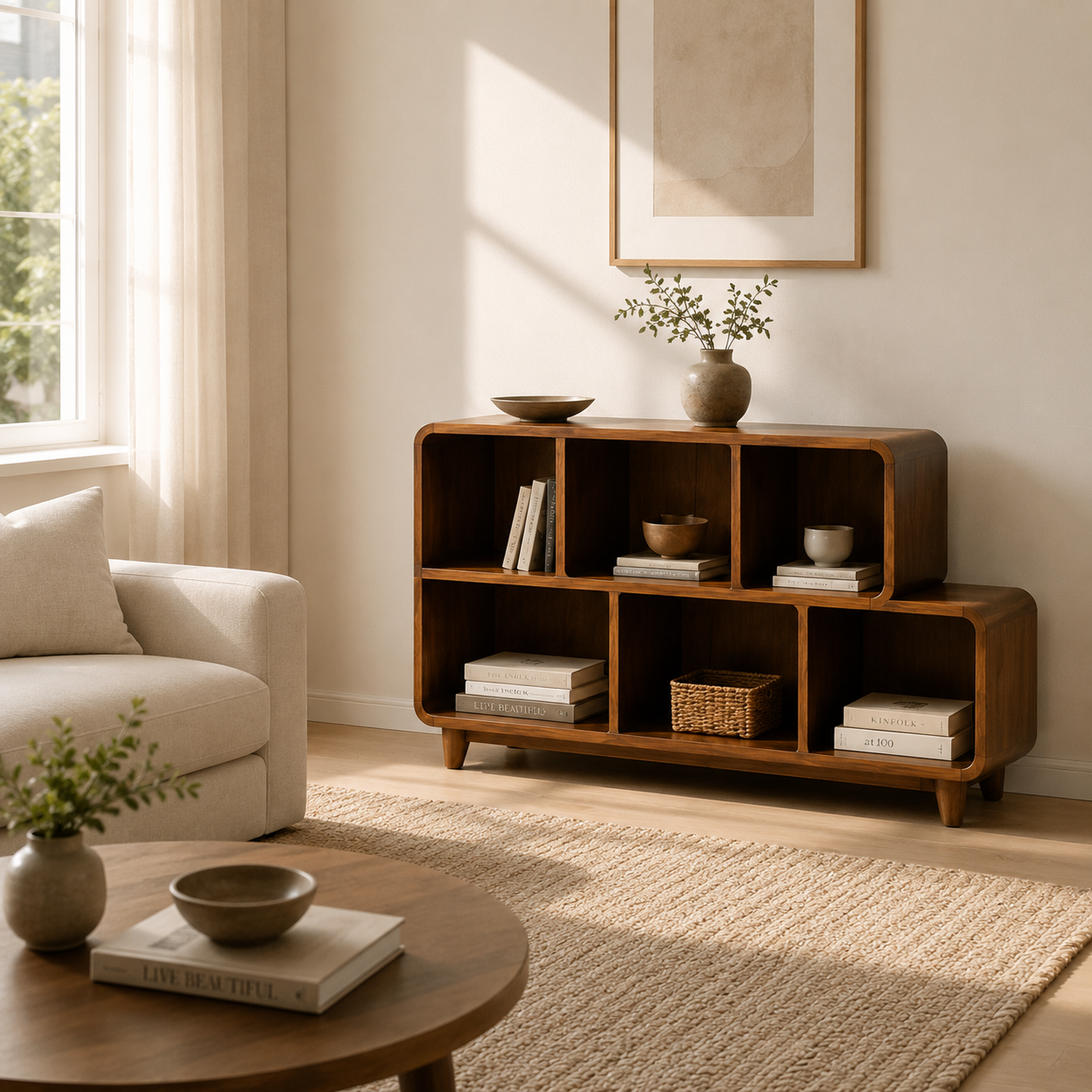 Solid Wood Media Console – Low Storage Cabinet for Living Room Decor