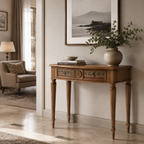 Heritage Wood Vanity Table with Upholstered Stool