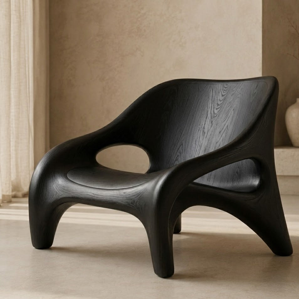 Sculptural Lounge Chair – Solid Wood Accent Chair for Modern Living Room
