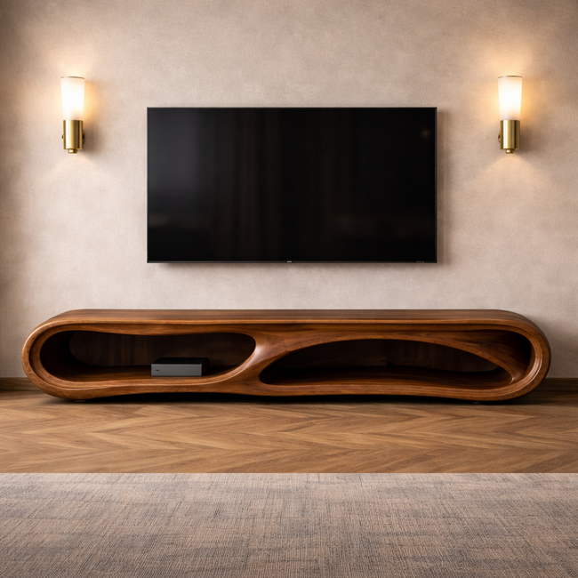 Solid Wood Continuous Wave Media Console – Statement TV Stand Hover Image