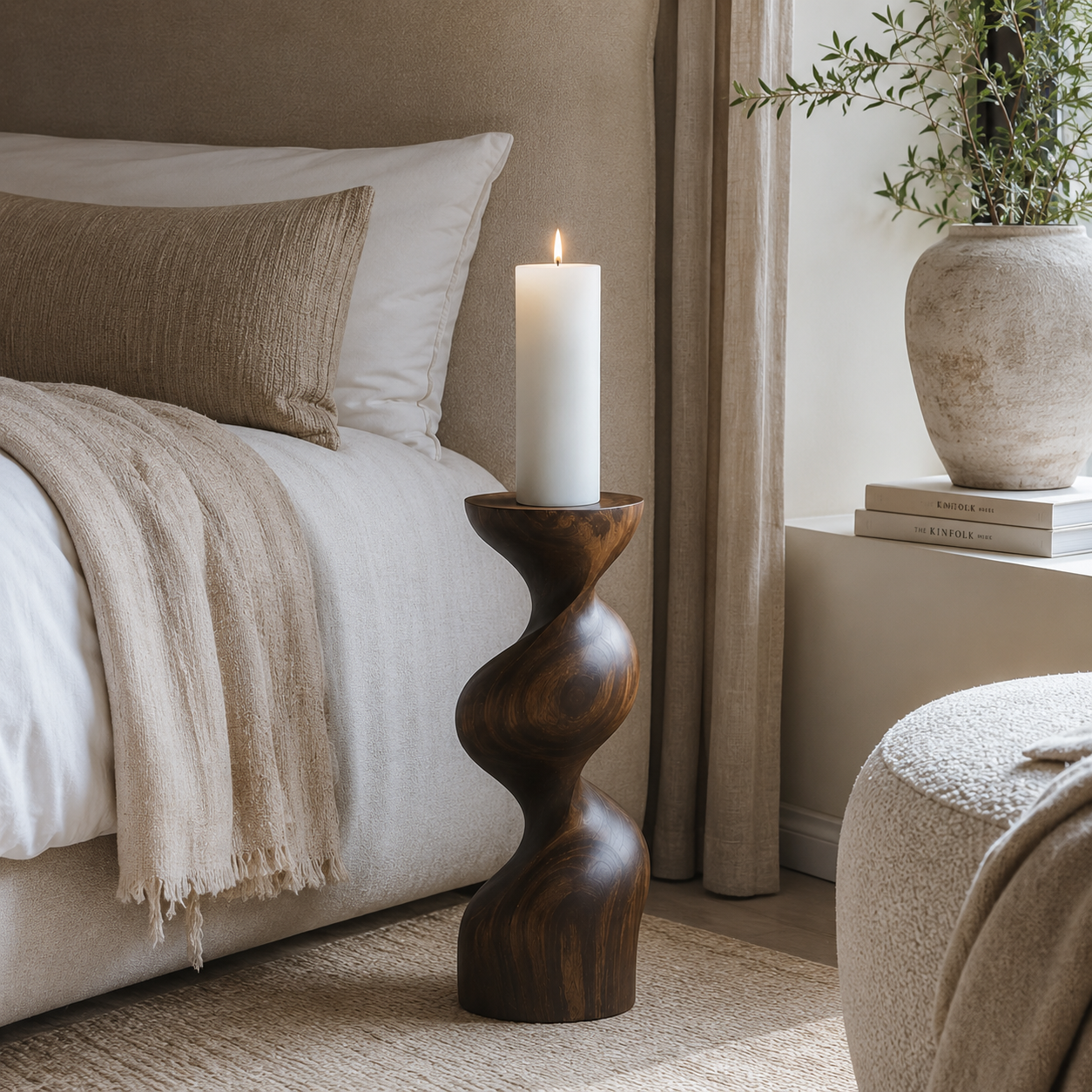 Twisted Wood Candle Holder – Solid Wood Sculptural Candle Stand for Living Room Decor