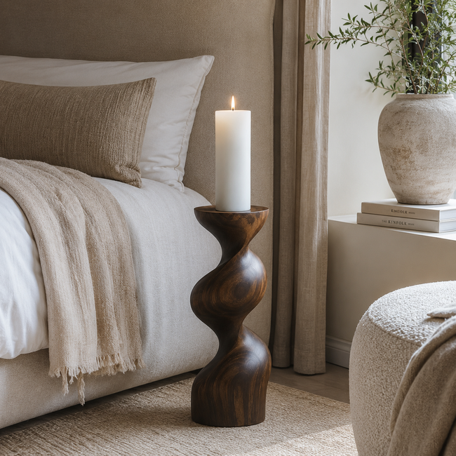 Twisted Wood Candle Holder – Solid Wood Sculptural Candle Stand for Living Room Decor Main Image
