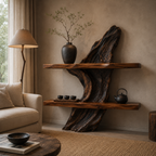 Sculptural Wood Display Shelf – Solid Wood Wall Console with Natural Driftwood Base