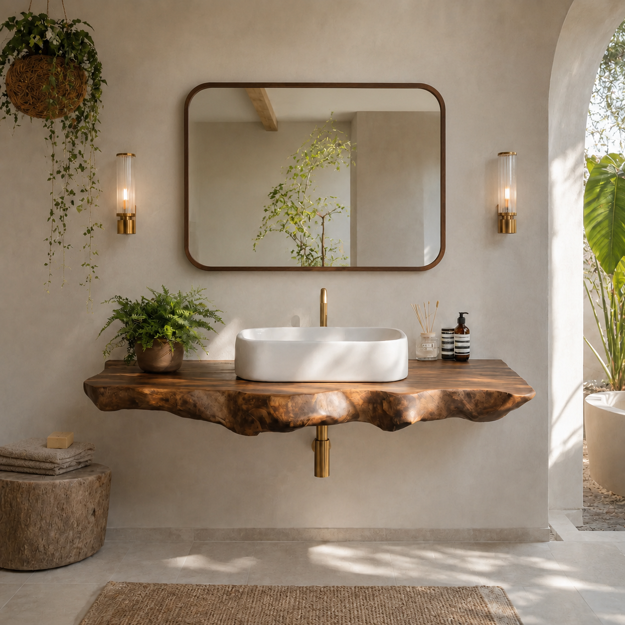 Live Edge Wood Floating Bathroom Vanity – Solid Wood Wall Mounted Sink Console for Bathroom Decor