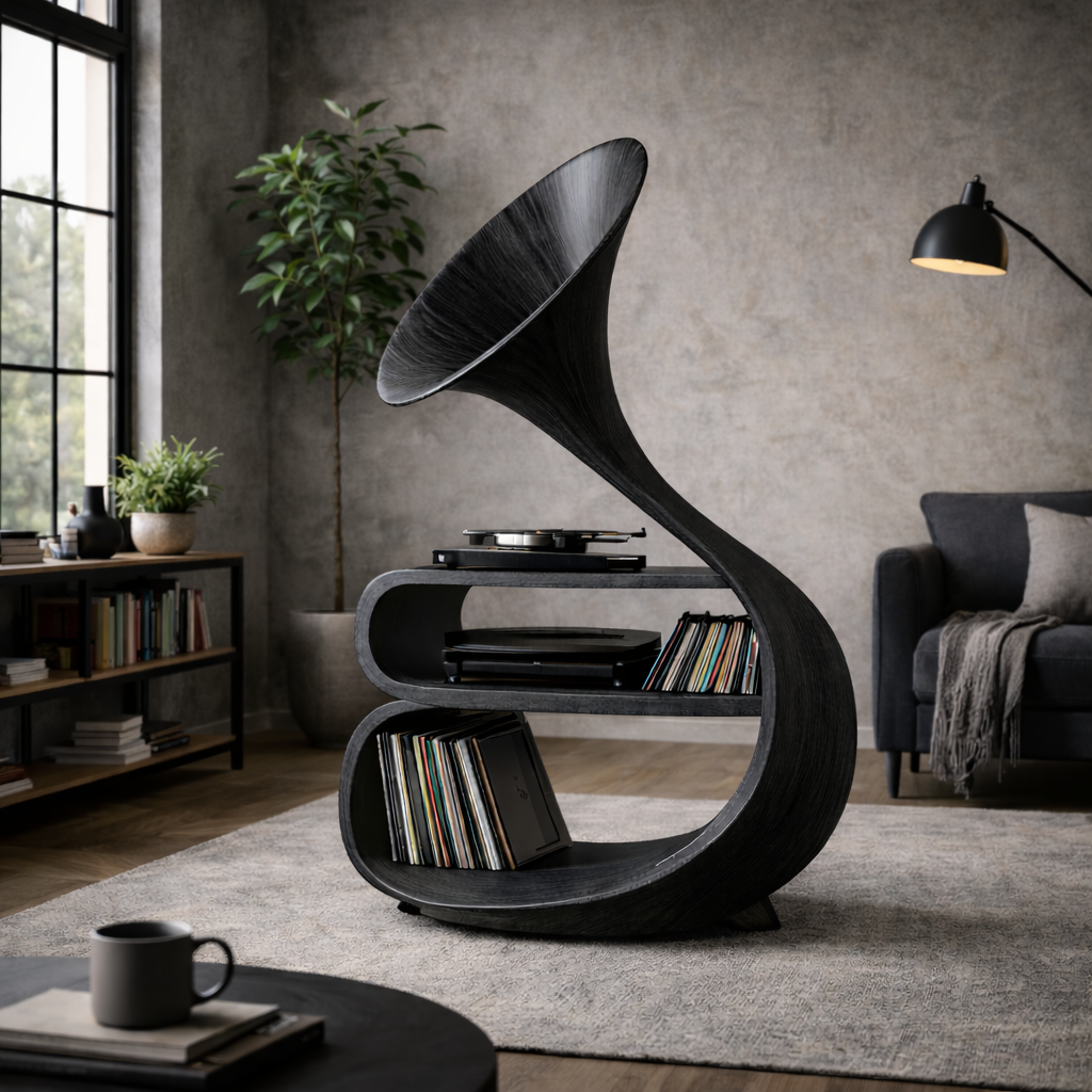 Gramophone Turntable Stand – Solid Wood LP Storage Cabinet