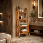 Wood Ladder Bathroom Shelf – Solid Wood Towel Storage Rack for Bathroom Decor