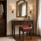 Classic Carved Wood Vanity Table with Stool