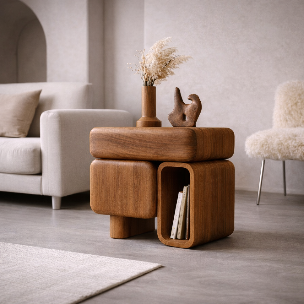 Side Table with Storage – Solid Wood Table for Bedside or Sofa