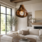 Sculptural Wood Pendant Light – Handcrafted Wooden Ceiling Lamp for Living Room Decor
