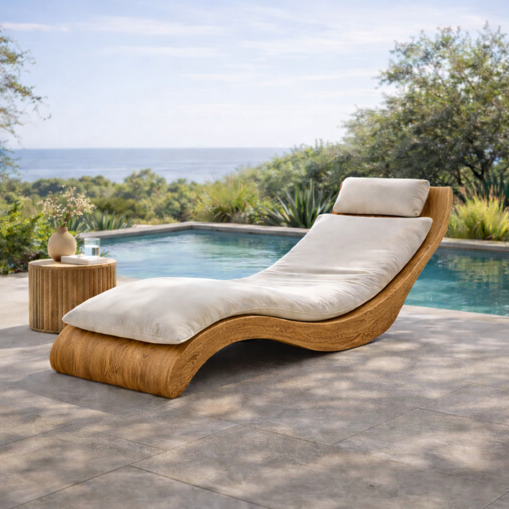 Curved Chaise Lounge – Wooden Lounge Chair for Indoor and Outdoor Relaxation