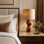 Geometric Wood Table Lamp – Solid Wood Bedside Lamp for Living Room Decor