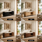 Wood Entryway Storage Bench – Solid Wood Shoe Bench with Cushion and Carved Cabinet Doors