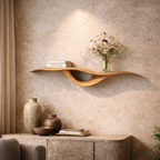 Curved Floating Shelf – Sculptural Solid Wood Wall Shelf for Living Room
