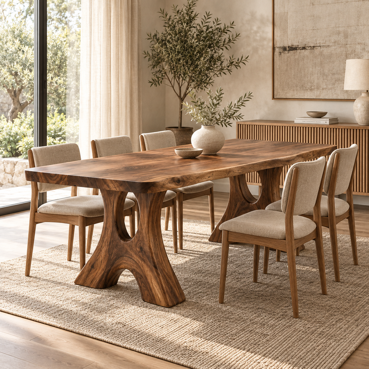 Sculptural Arch Base Wood Dining Table