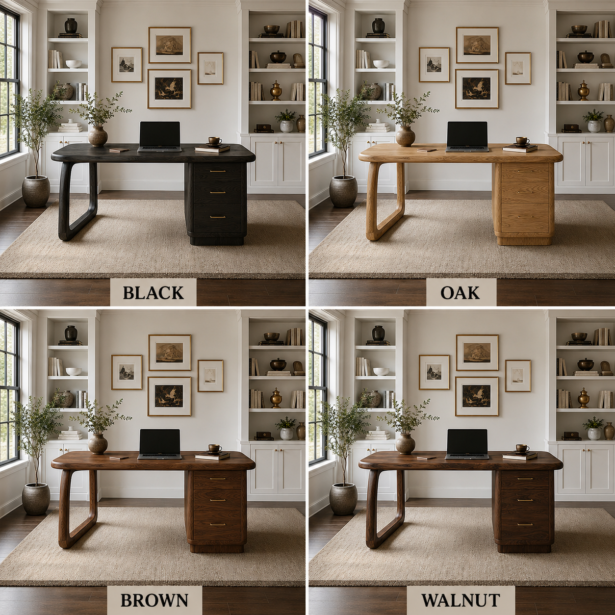 Solid Wood Executive Desk – Natural Wood Office Desk with Drawers for Home Office Decor
