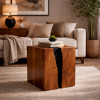 Solid Wood Resin Side Table – Live Edge Epoxy Accent Table