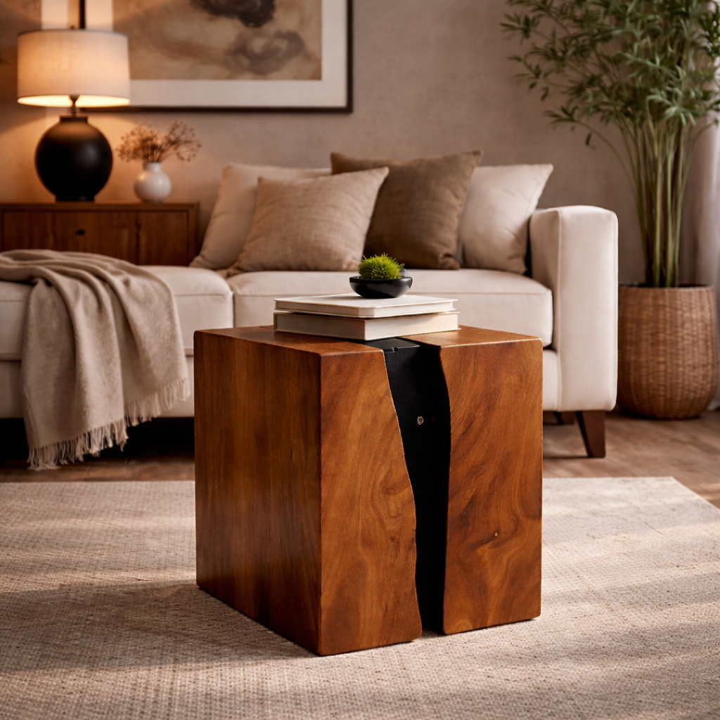 Solid Wood Resin Side Table – Live Edge Epoxy Accent Table