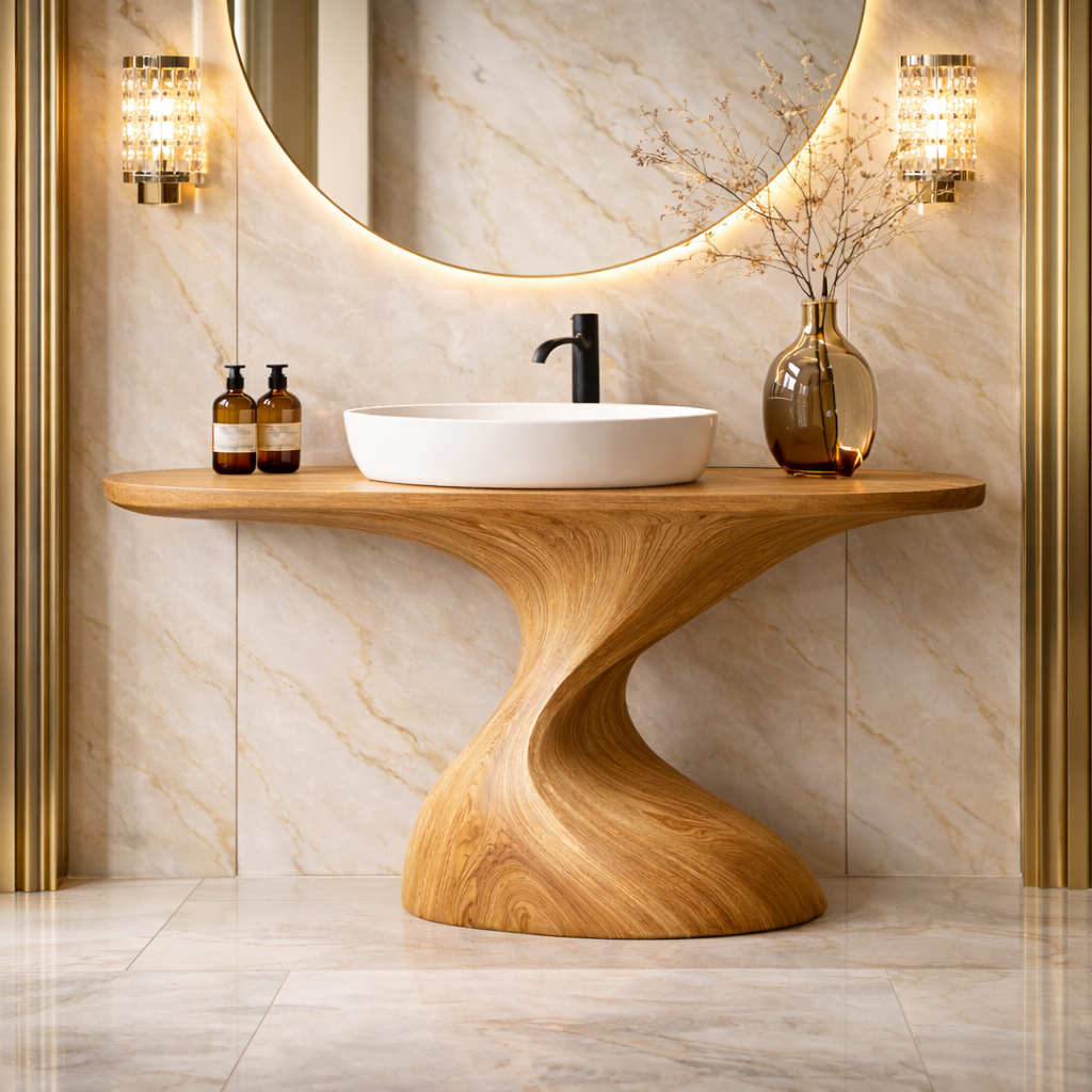 Tree Trunk Bathroom Vanity – Solid Wood Countertop Vanity for Bathroom Decor