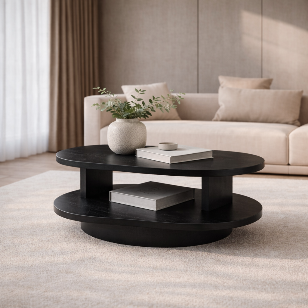 Organic Wave Walnut Coffee Table – Sculptural Two-Tier Design
