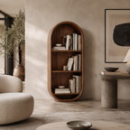 Arched Wood Bookshelf – Solid Wood Display Cabinet for Living Room Decor