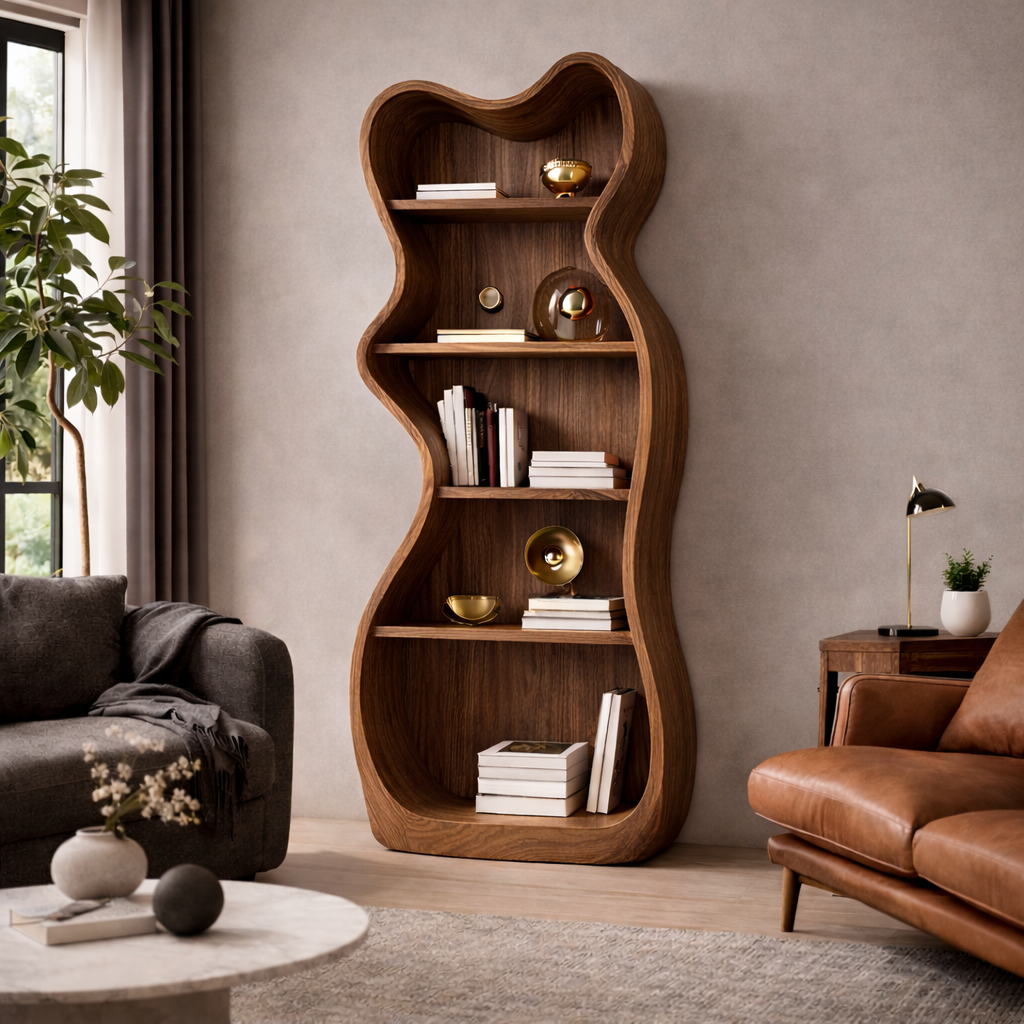 Organic Bookcase – Sculptural Solid Wood Shelf for Modern Home