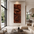 Carved Wood Wall Art – Solid Wood Vertical Wall Sculpture for Living Room Decor