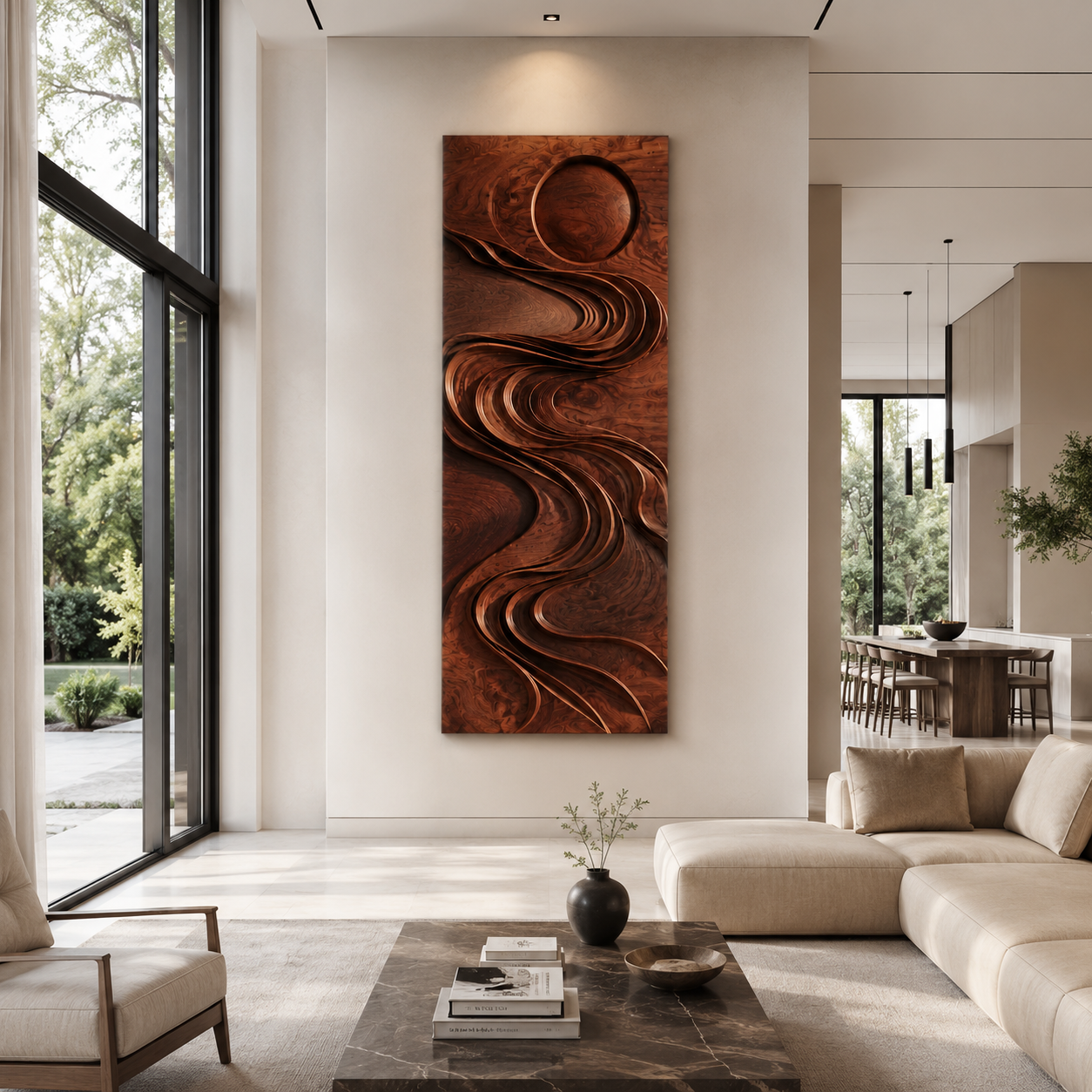 Carved Wood Wall Art – Solid Wood Vertical Wall Sculpture for Living Room Decor