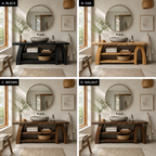 Live Edge Wood Bathroom Vanity – Solid Wood Sink Console with Storage Shelves for Bathroom Decor