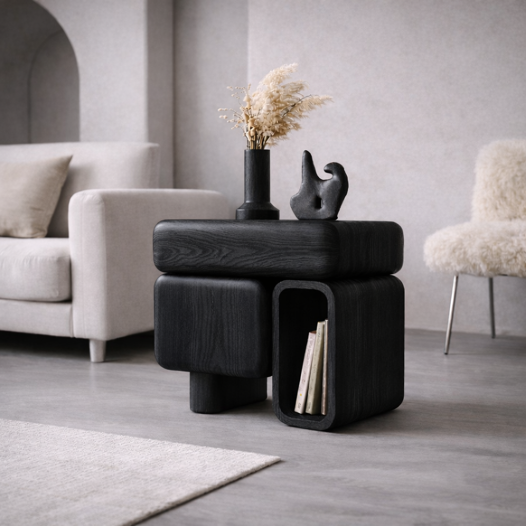Side Table with Storage – Solid Wood Table for Bedside or Sofa