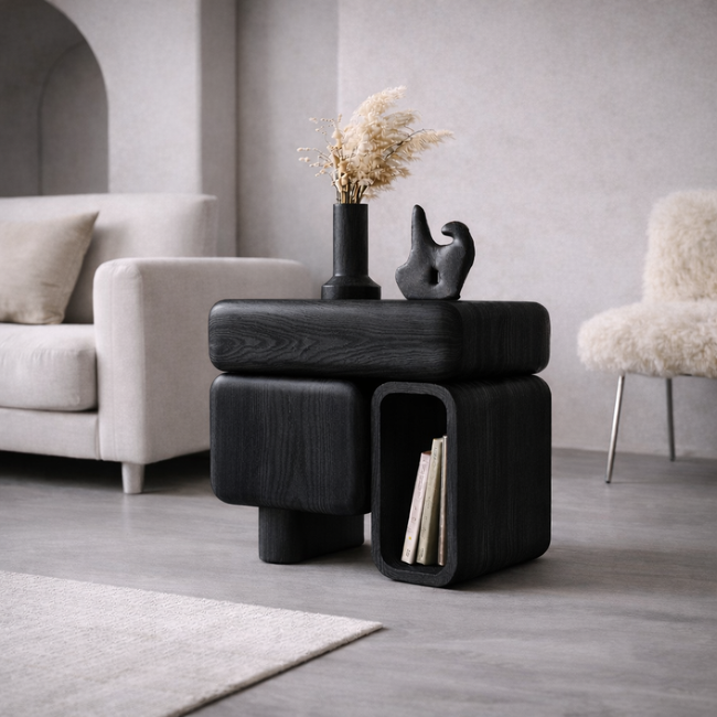 Side Table with Storage – Solid Wood Table for Bedside or Sofa Main Image