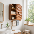 Carved Wood Bathroom Cabinet – Solid Wood Wall Mounted Storage Cabinet with Towel Bar for Bathroom Decor