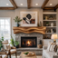 Solid Wood Live Edge Fireplace Mantel Shelf – Rustic Design
