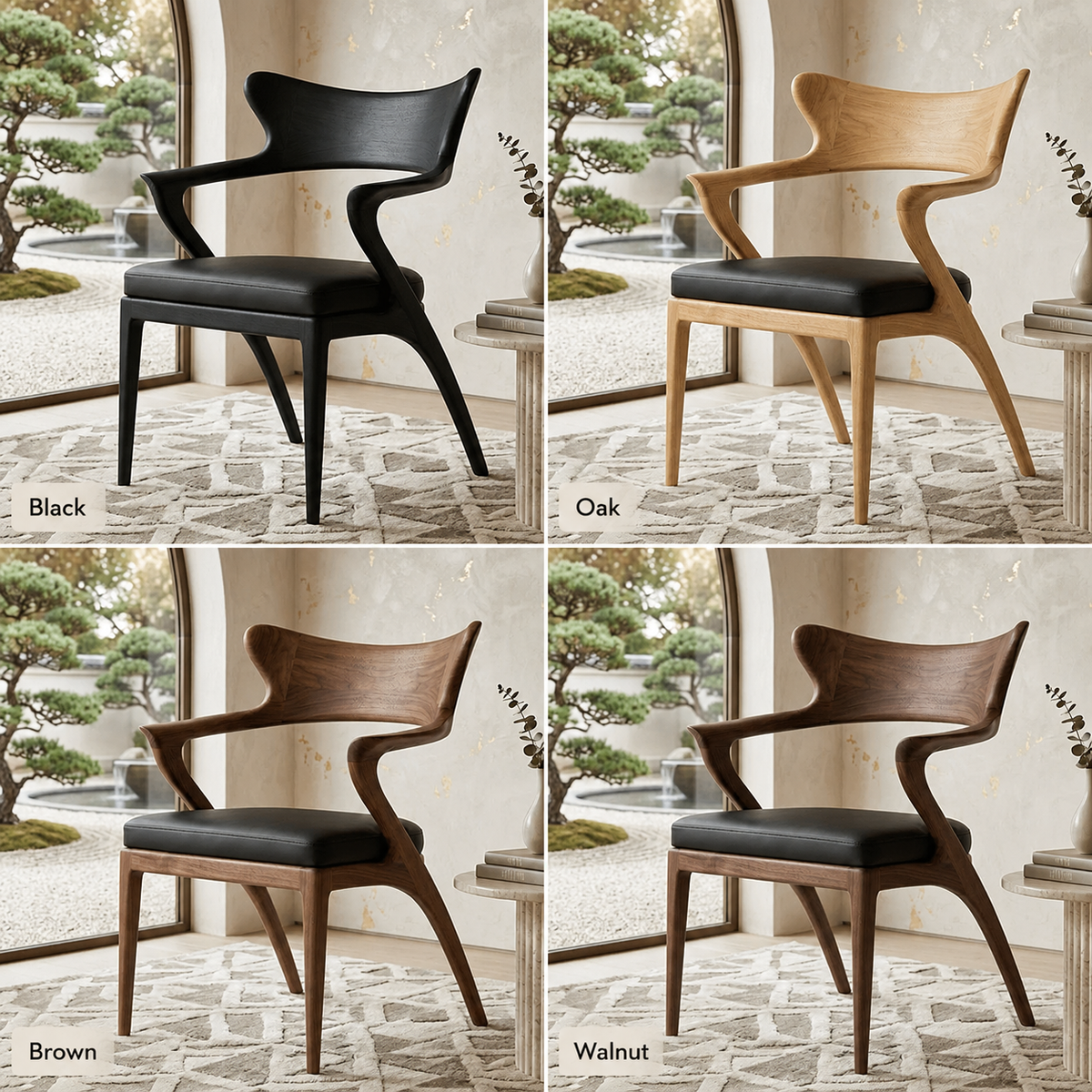 Sculptural Dining Chair – Solid Wood Accent Chair