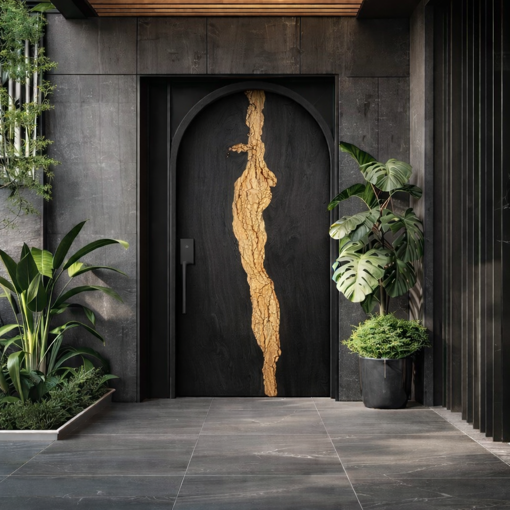 Solid Wood Entry Door – Handcrafted Natural Wooden Door Design