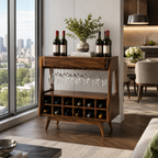 Wood Wine Rack Cabinet – Solid Wood Bar Storage Stand for Dining Room Decor