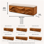 Wave Carved Wood Bedroom Bench – Solid Wood End of Bed Storage Bench with Upholstered Cushion