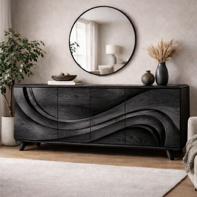 Wave Sideboard – Sculptural Solid Wood Storage Cabinet for Luxury Living Room Main Image