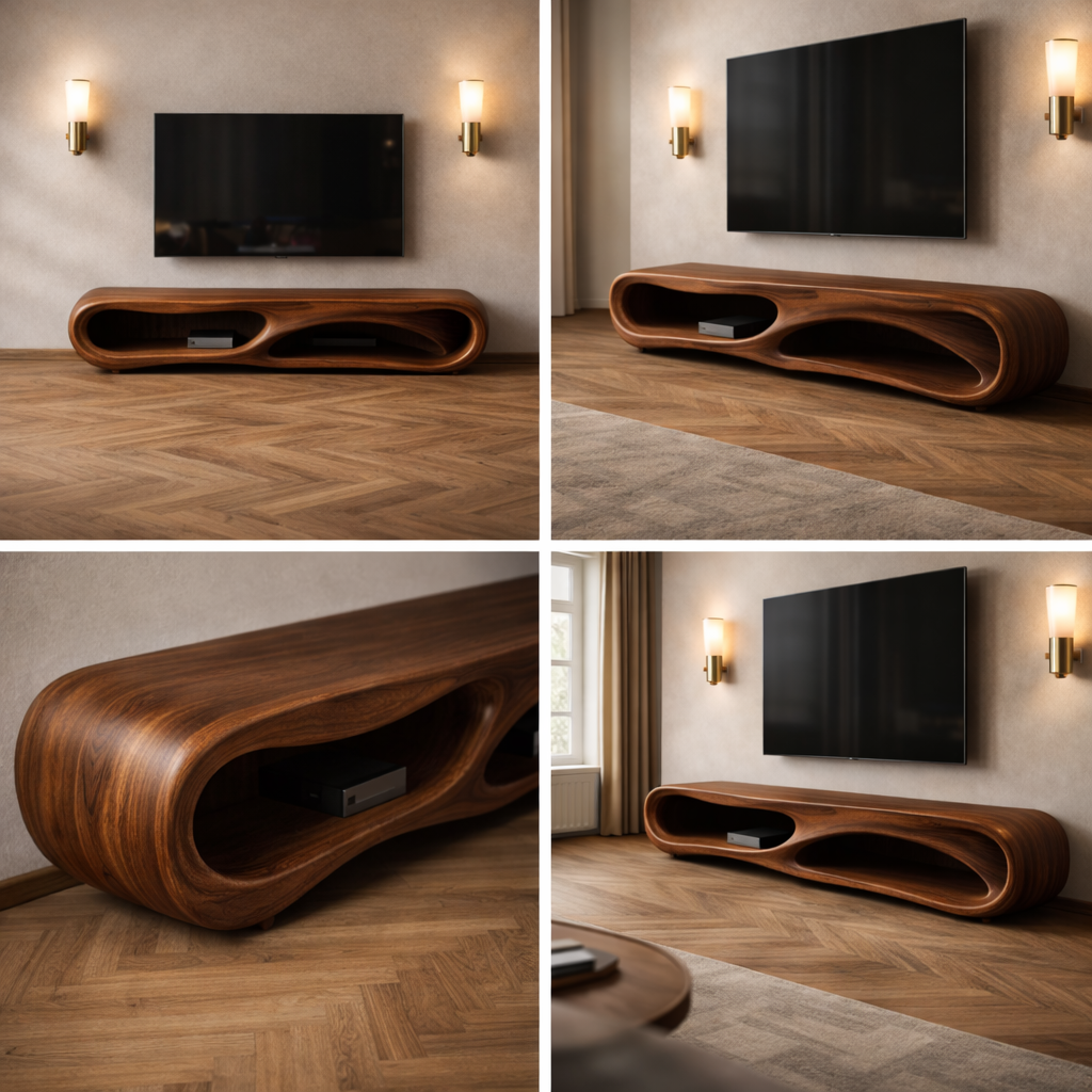 Solid Wood Continuous Wave Media Console – Statement TV Stand