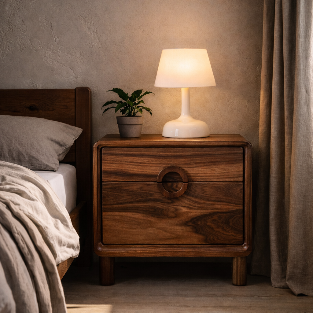 Solid Wood Nightstand – Modern Natural Bedside Table