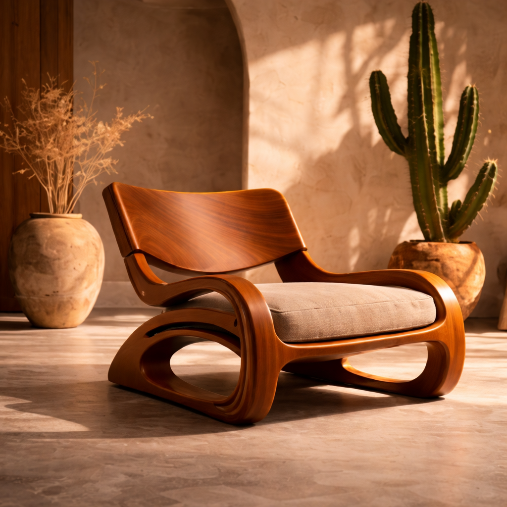 Sculptural Accent Chair – Solid Wood Lounge Chair for Living Room