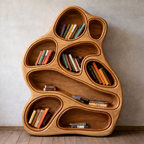 Sculptural Bookshelf – Handmade Solid Wood Shelf for Modern Interiors